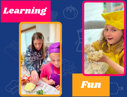 Parent and child cooking together at Kids Cooking Adventure in the Des Moines area